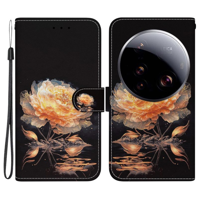 Lederhüllen Xiaomi 15 Ultra Handyhülle Goldene Pfingstrose