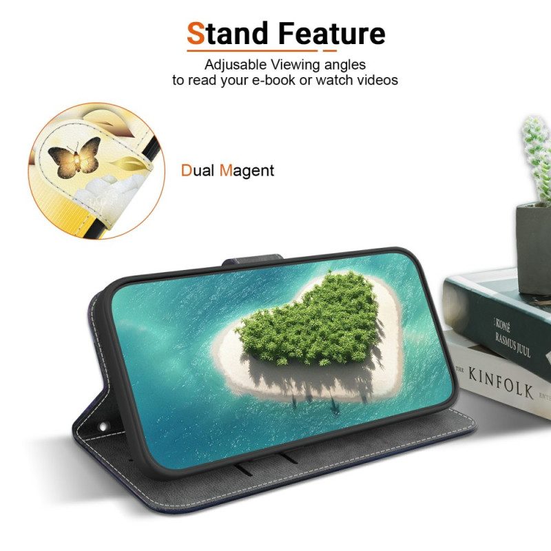 Lederhüllen Xiaomi 15 Ultra Handyhülle Goldene Schmetterlinge Und Weiße Blüten