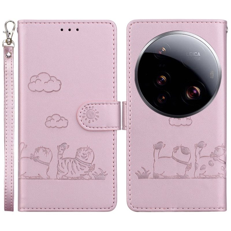 Lederhüllen Xiaomi 15 Ultra Handyhülle Rfid-blockierung & Kätzchenmuster