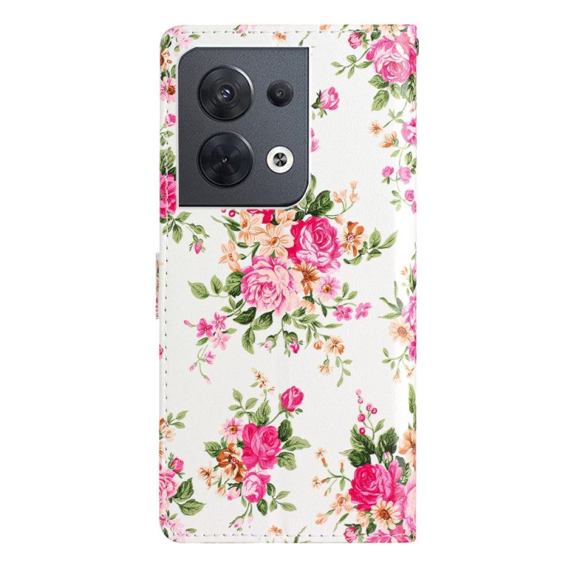 Flip Case Für Oppo Reno 8 Mit Kordel Riemen Liberty Flowers