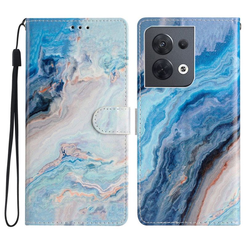 Lederhüllen Für Oppo Reno 8 Mit Kordel Streifenmarmor