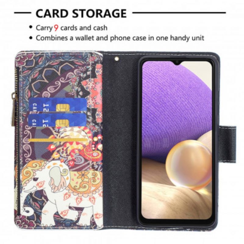 Flip Case Für Samsung Galaxy A32 Elefanten-reißverschlusstasche