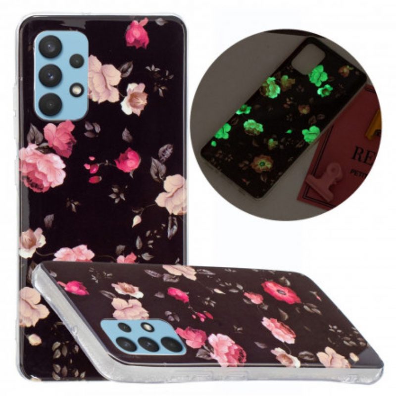 Handyhülle Für Samsung Galaxy A32 Fluoreszierende Blumenserie