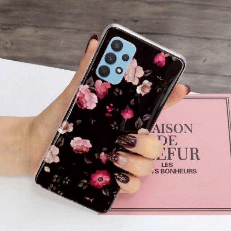 Handyhülle Für Samsung Galaxy A32 Fluoreszierende Blumenserie