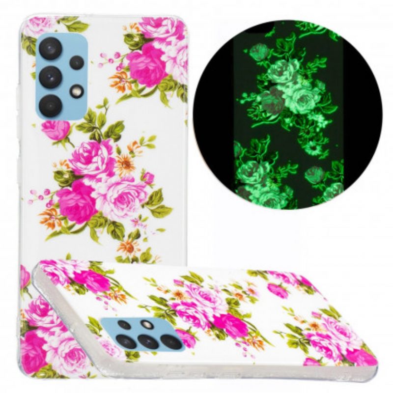 Handyhülle Für Samsung Galaxy A32 Fluoreszierende Freiheitsblumen