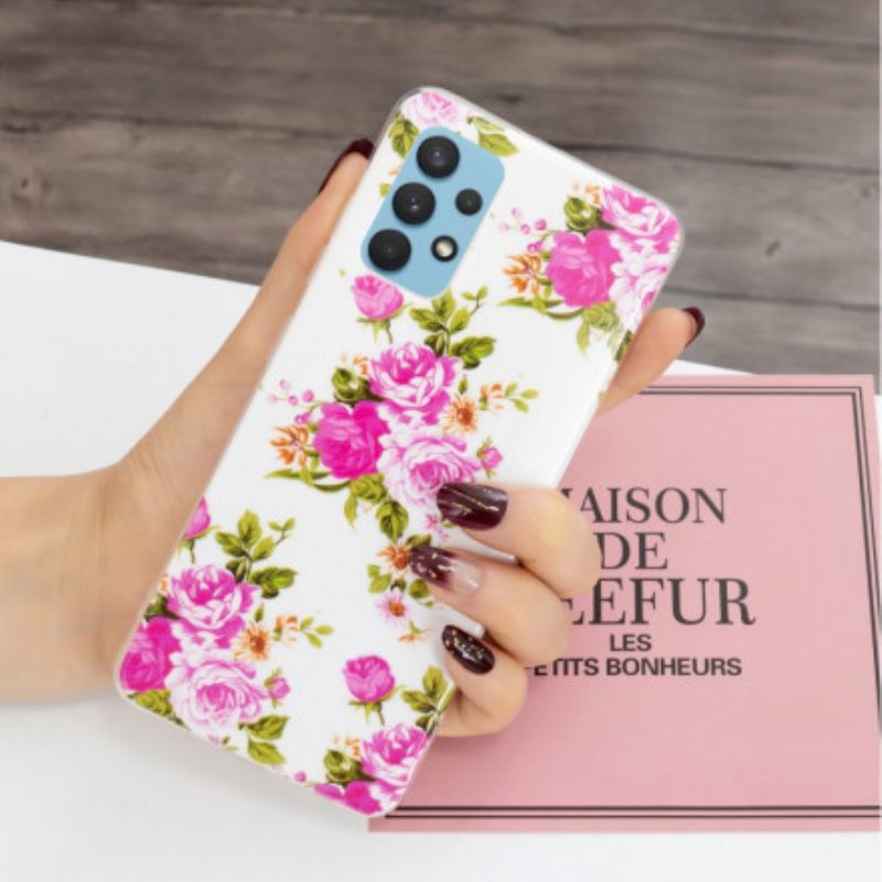 Handyhülle Für Samsung Galaxy A32 Fluoreszierende Freiheitsblumen