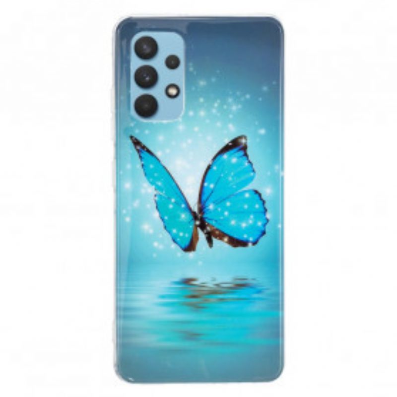 Handyhülle Für Samsung Galaxy A32 Fluoreszierender Blauer Schmetterling