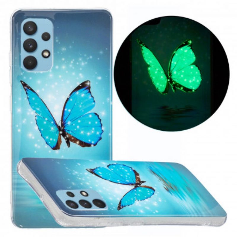Handyhülle Für Samsung Galaxy A32 Fluoreszierender Blauer Schmetterling