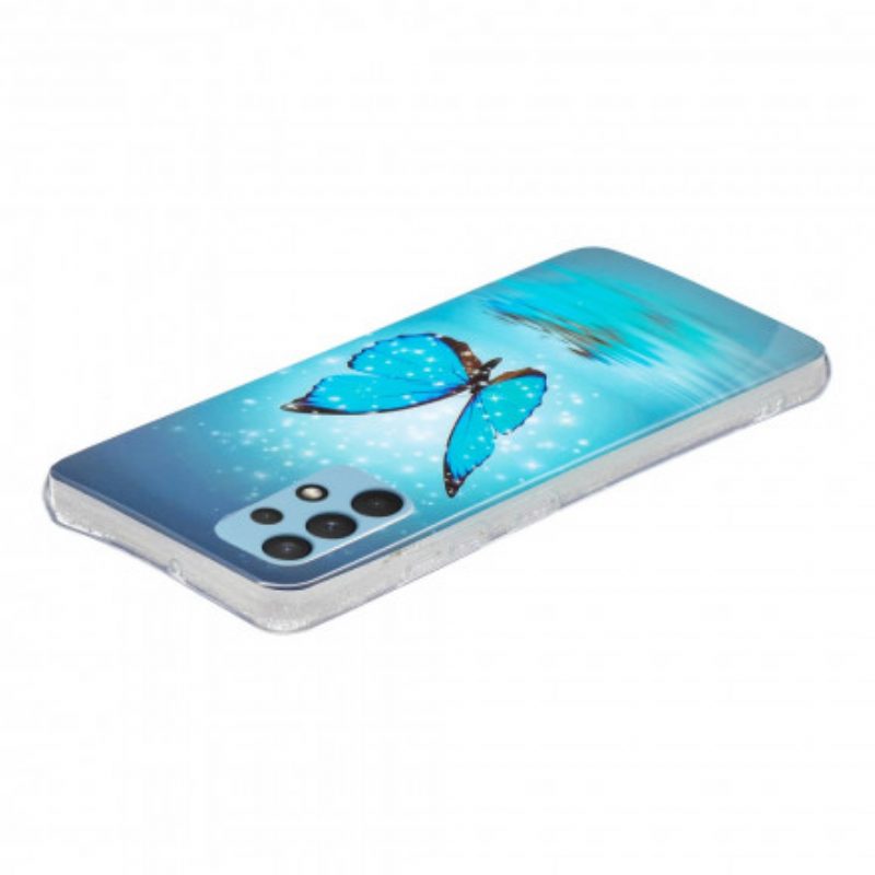 Handyhülle Für Samsung Galaxy A32 Fluoreszierender Blauer Schmetterling