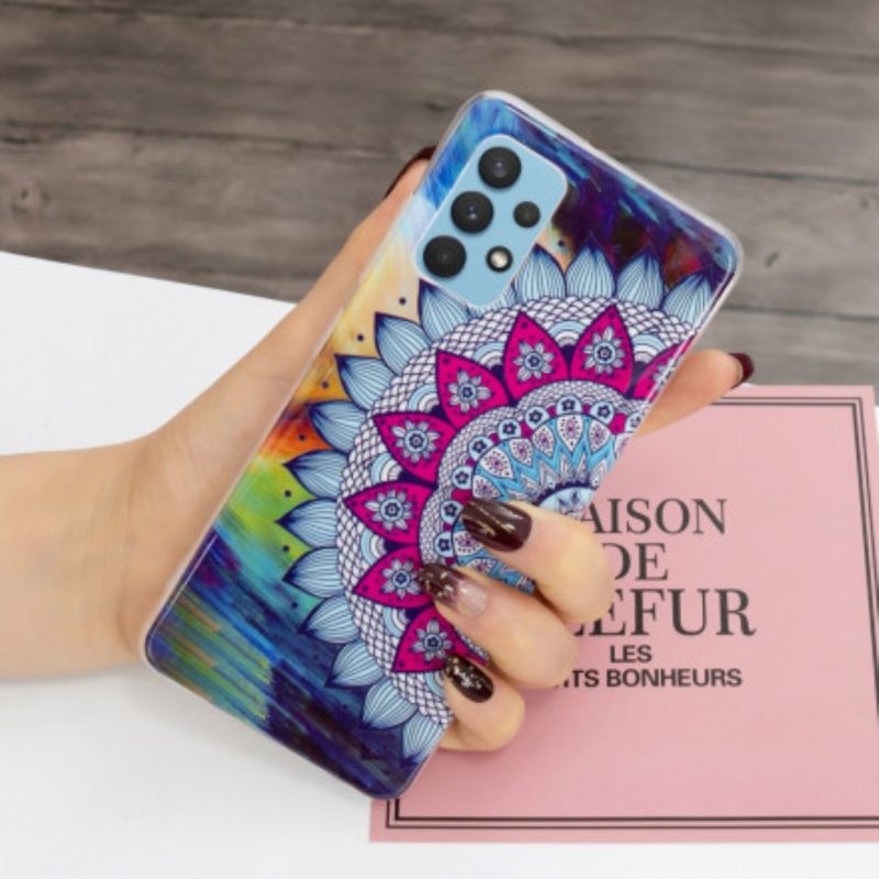 Handyhülle Für Samsung Galaxy A32 Fluoreszierendes Buntes Mandala