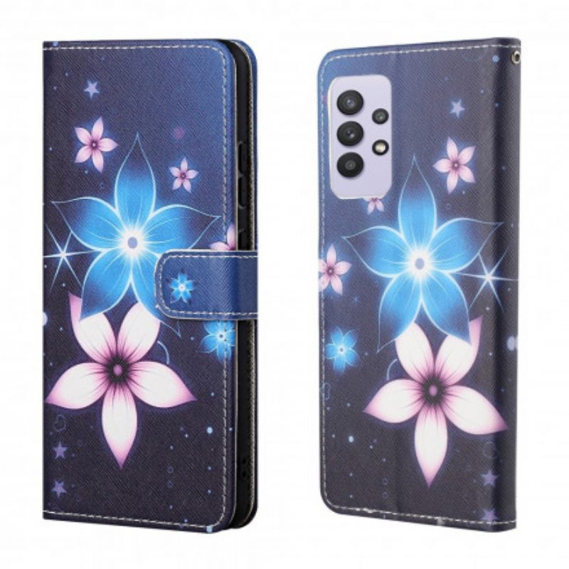 Lederhüllen Für Samsung Galaxy A32 Mit Kordel Mondriemenblumen