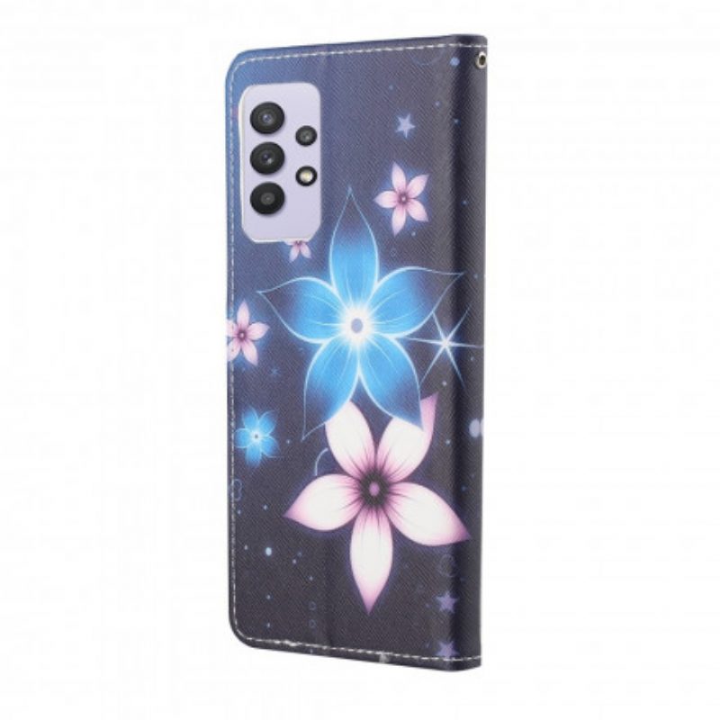 Lederhüllen Für Samsung Galaxy A32 Mit Kordel Mondriemenblumen