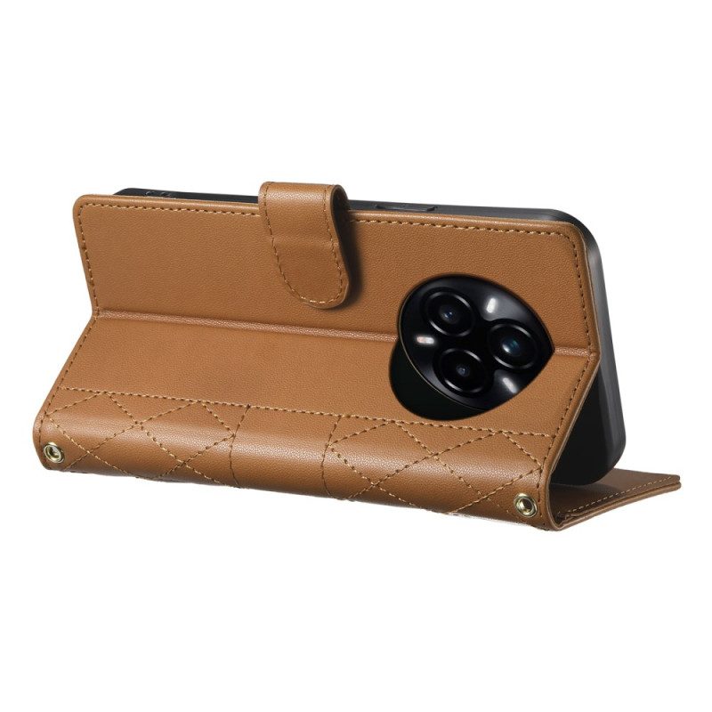 Lederhüllen Für Realme 14 Pro Plus 5g Gesteppt Mit Riemen Und Schulterriemen