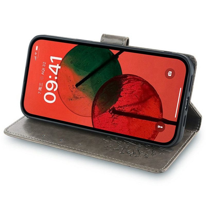 Lederhüllen Für Realme 14 Pro Plus 5g Umhängeband Mit Baum- Und Hirschmotiv