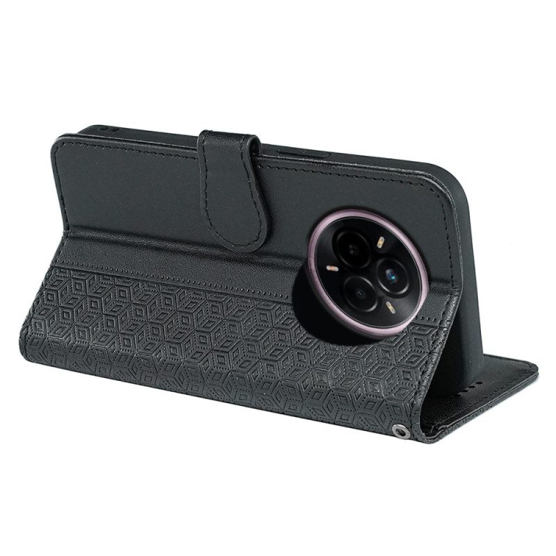 Lederhüllen Realme 14 Pro Plus 5g Handyhülle Armband Mit Kubischem Muster