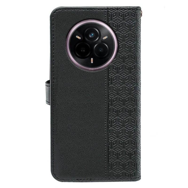 Lederhüllen Realme 14 Pro Plus 5g Handyhülle Armband Mit Kubischem Muster