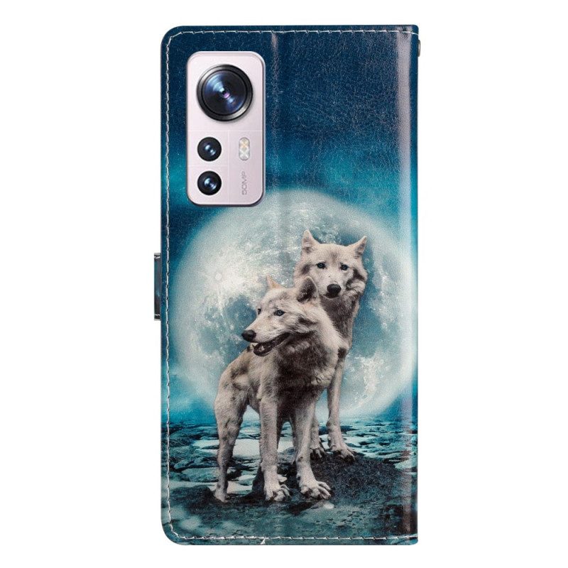 Lederhüllen Für Xiaomi 12 Lite Mit Kordel Schlüsselband Wolf