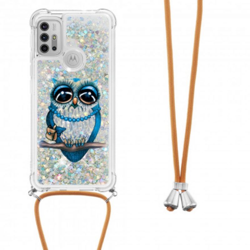 Handyhülle Für Moto G30 / G10 Mit Kordel Pailletten-kordelzug „miss Owl“.