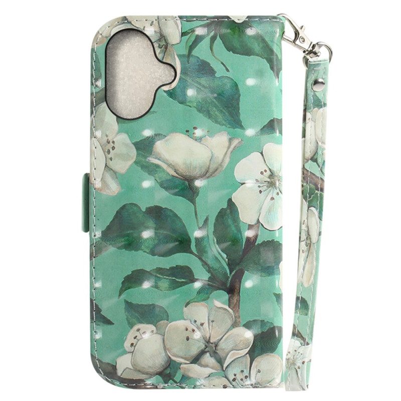 Lederhüllen Für iPhone 16 Aquarellblumen Mit Riemen