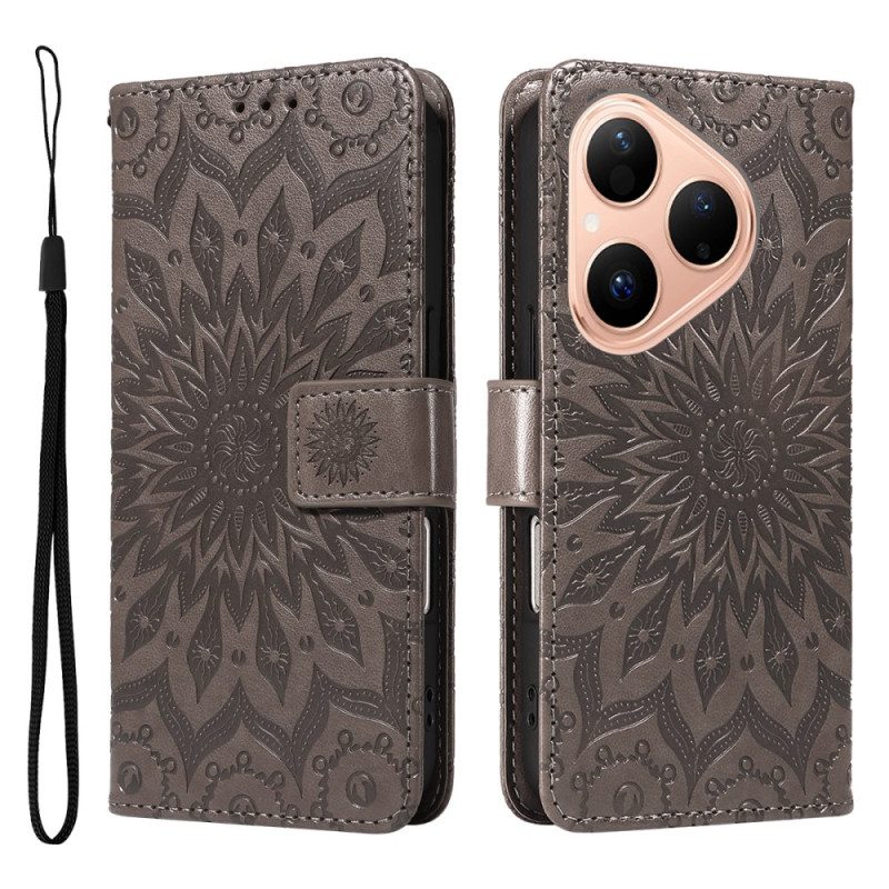 Lederhüllen Huawei Pura 80 Handyhülle Sonnenblumenmuster