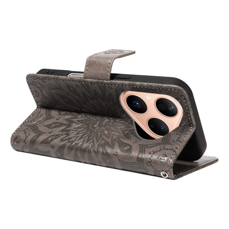 Lederhüllen Huawei Pura 80 Handyhülle Sonnenblumenmuster