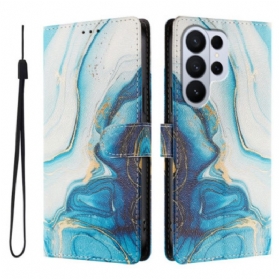 Lederhüllen Samsung Galaxy S26 Ultra Handyhülle Blauer Marmoreffekt