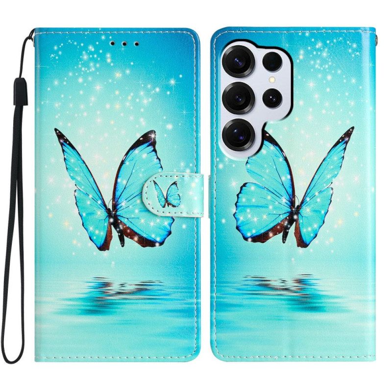 Lederhüllen Samsung Galaxy S26 Ultra Handyhülle Blauer Schmetterling Auf Dem Wasser