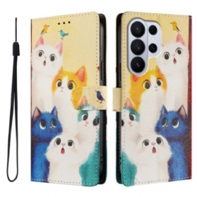 Lederhüllen Samsung Galaxy S26 Ultra Handyhülle Bunte Katzen