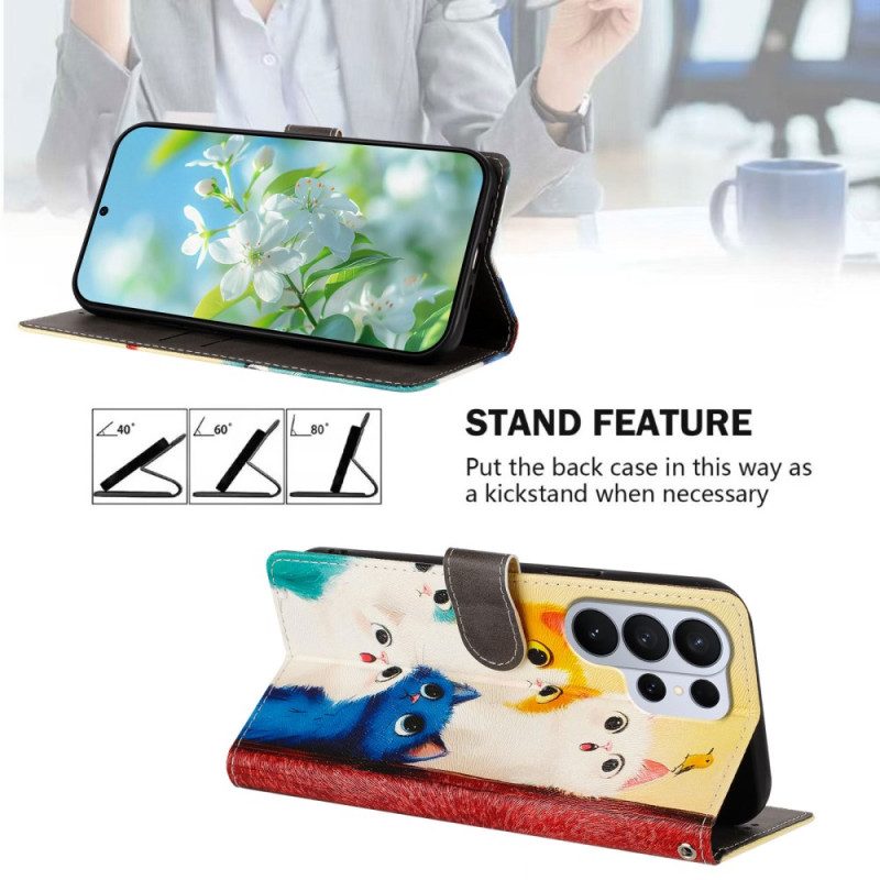 Lederhüllen Samsung Galaxy S26 Ultra Handyhülle Bunte Katzen