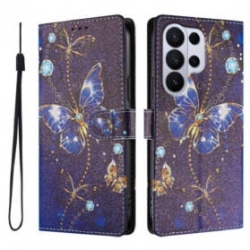 Lederhüllen Samsung Galaxy S26 Ultra Handyhülle Kostbare Schmetterlinge