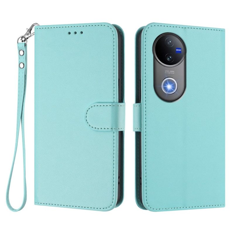 Lederhüllen Vivo V50e 5g Glattes Kunstleder Mit Umhängeband