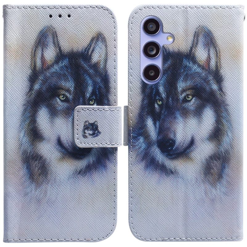 Lederhüllen Samsung Galaxy A55 5g Wolf-aquarell