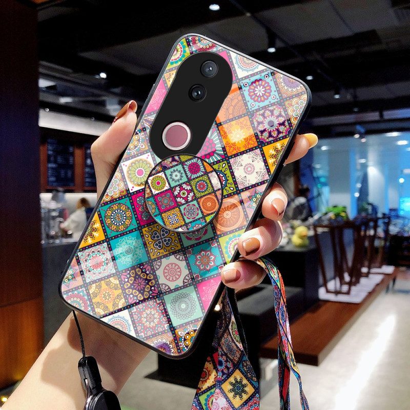 Hülle Vivo V50 5g Patchwork-ständer Und Tragegurt