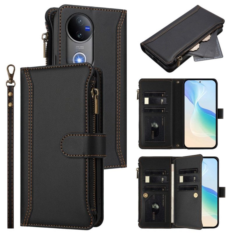 Lederhüllen Für Vivo V50 5g 9 Kartenfächer Und Handschlaufe