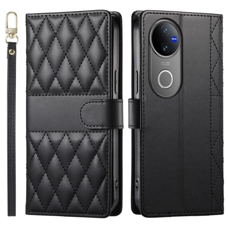 Lederhüllen Für Vivo V50 5g Gesteppt Mit Tragegurt Und Schultergurt