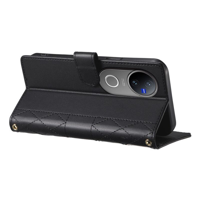 Lederhüllen Für Vivo V50 5g Gesteppt Mit Tragegurt Und Schultergurt