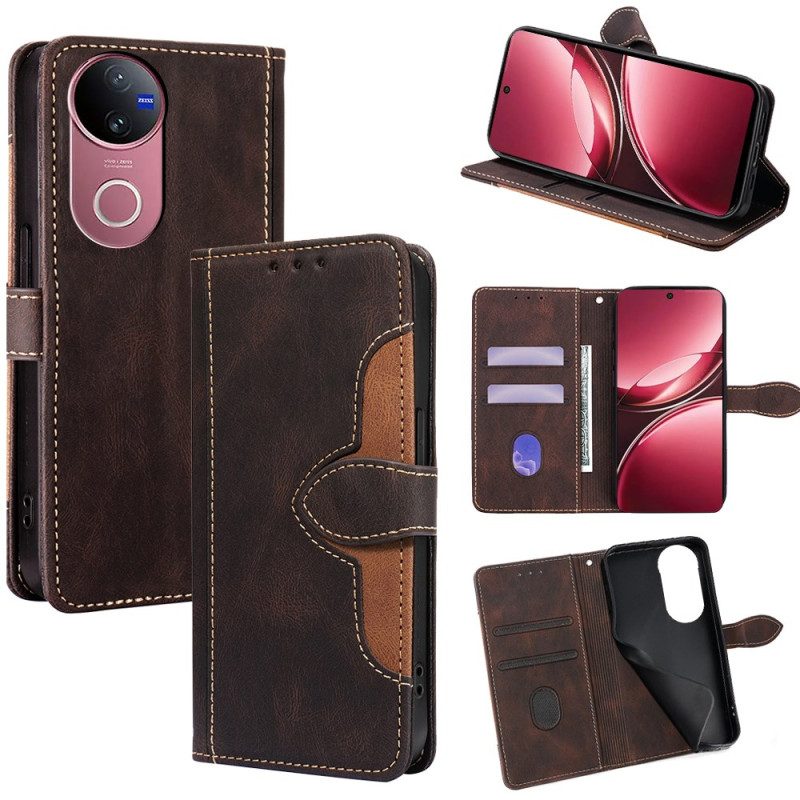 Lederhüllen Für Vivo V50 5g Zweifarbiges Blumenmuster