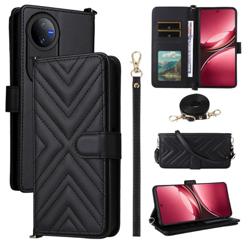 Lederhüllen Vivo V50 5g Handyhülle Gesteppt Mit Tragegurten