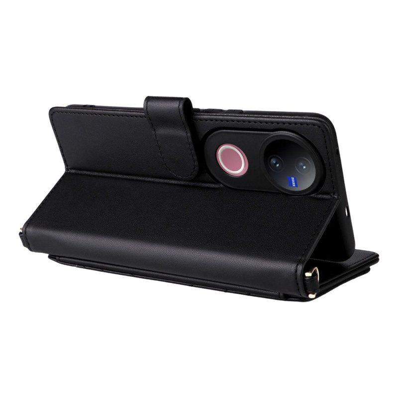 Lederhüllen Vivo V50 5g Handyhülle Gesteppt Mit Tragegurten