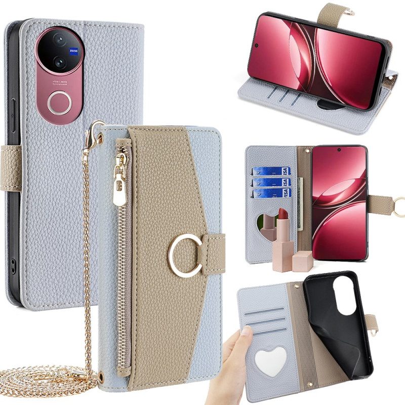 Lederhüllen Vivo V50 5g Handyhülle Spiegelgeldbörse Mit Kette
