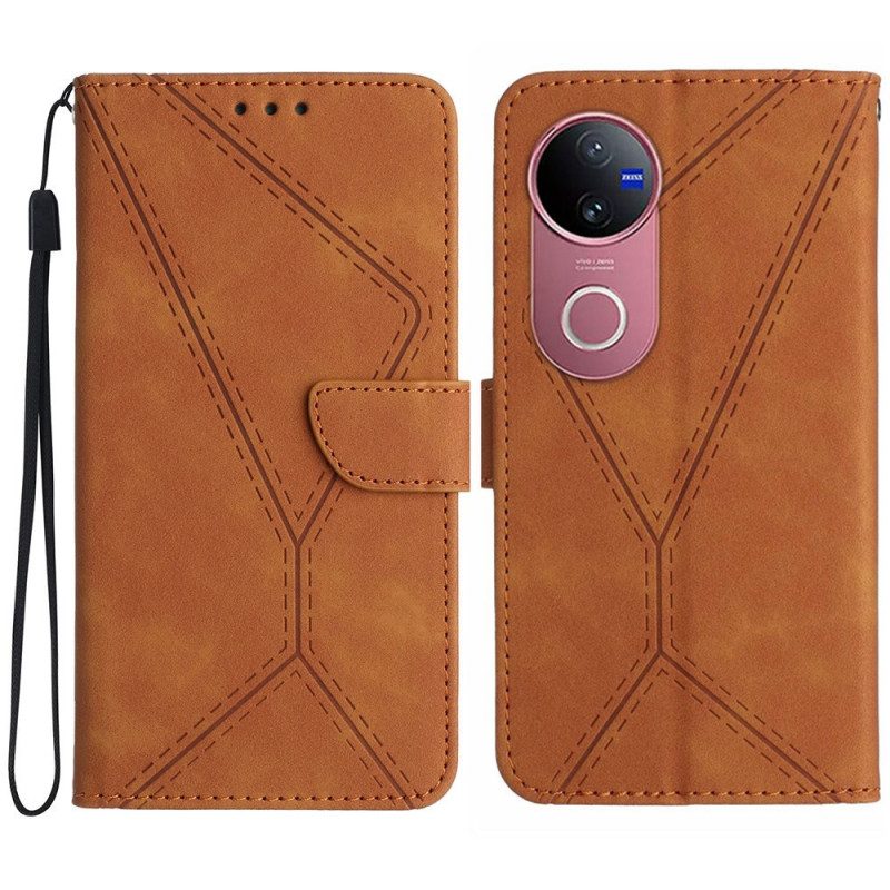 Lederhüllen Vivo V50 5g Linien Und Kordelzüge