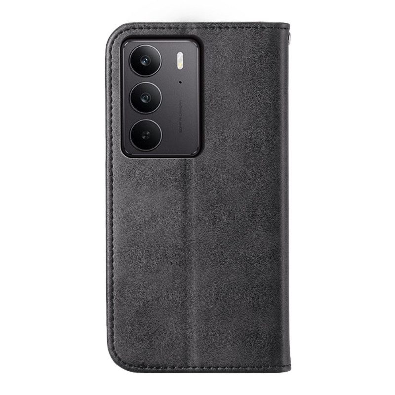 Flip Case Realme C75 Kalbslederstruktur Mit Riemen
