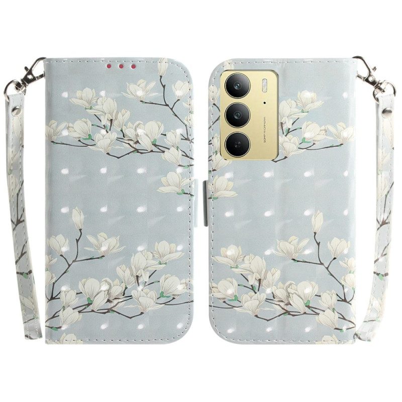 Lederhüllen Für Realme C75 Schlüsselband „magnolien“