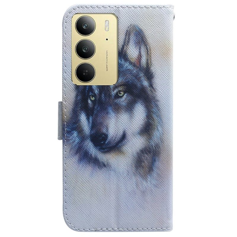 Lederhüllen Realme C75 Handyhülle Aquarellwolf