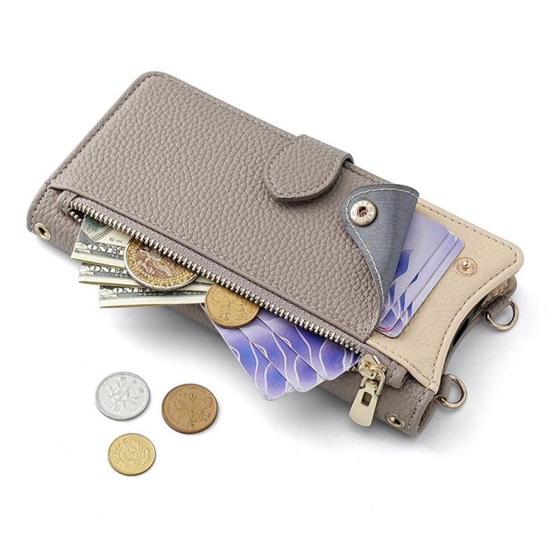 Lederhüllen Realme C75 Zweifarbige Geldbörse Mit Kette