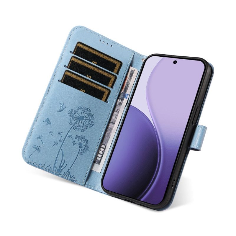 Lederhüllen Für Oppo Reno 14 5g Löwenzahn Mit Riemen