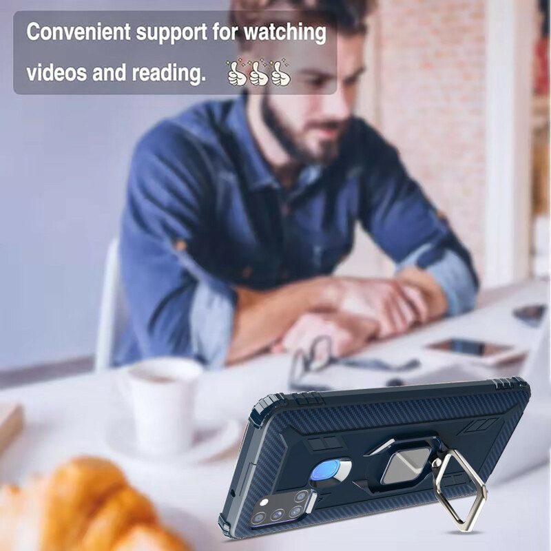 Handyhülle Für Samsung Galaxy A21s Ring Und Kohlefaser