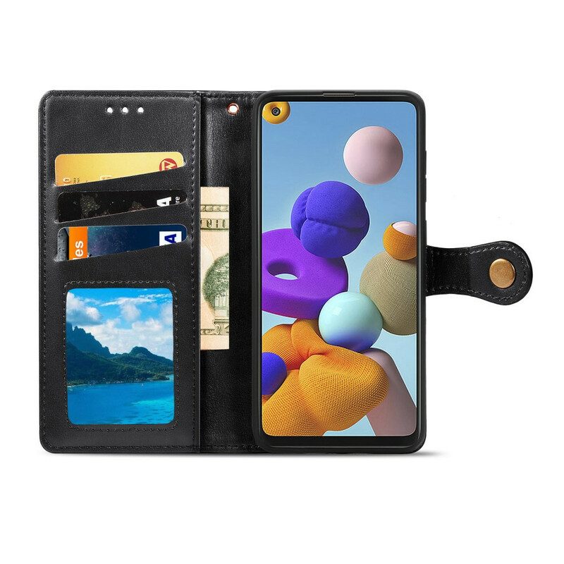 Lederhüllen Für Samsung Galaxy A21s Kunstleder Und Vintage-verschluss