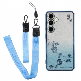 Hülle Für Samsung Galaxy S26 Blumen Und Strasssteine Mit Kadem-riemen