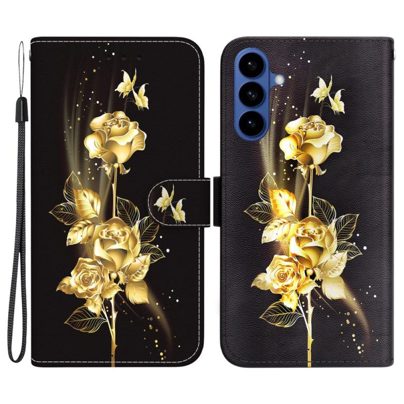 Lederhüllen Für Samsung Galaxy S26 Goldene Und Rosa Schmetterlinge